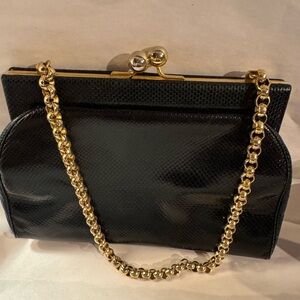 Vintage Judith Leiber snakeskin leather black evening handbag shoulder/clutch